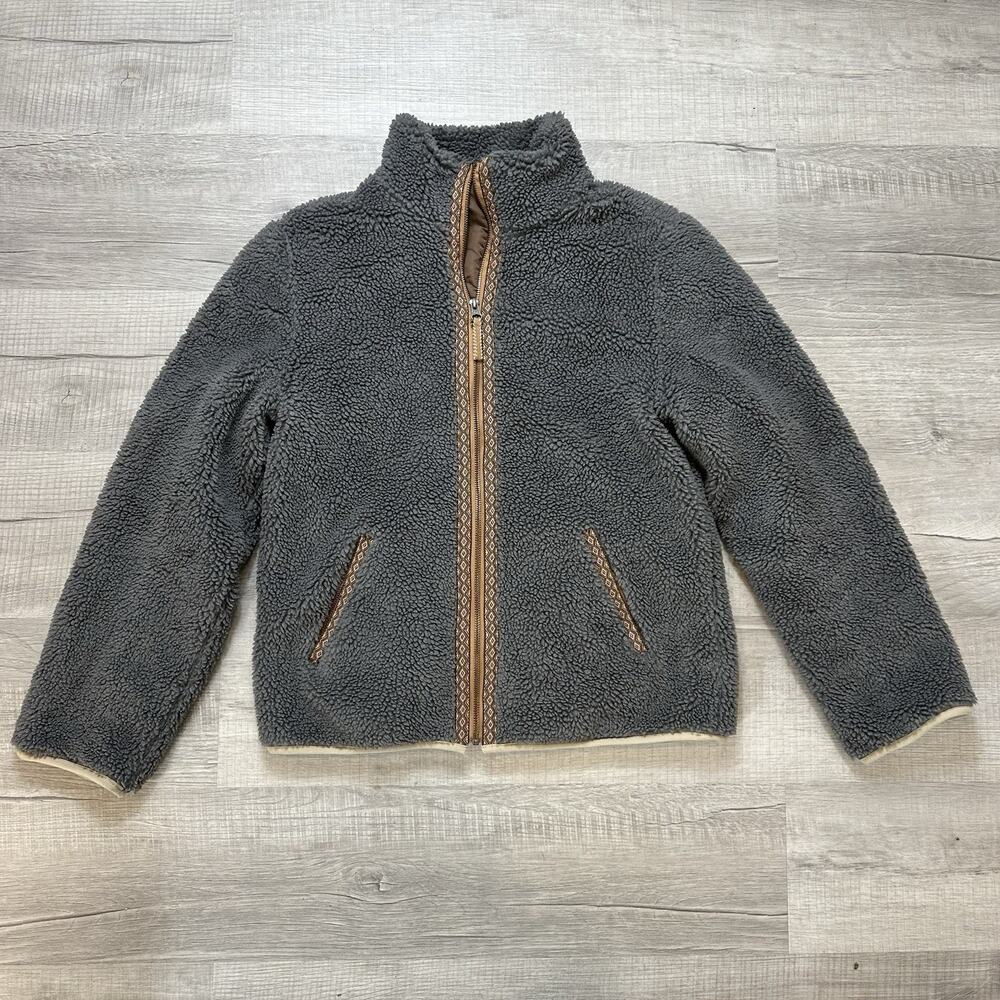 Faherty Ashbury Sherpa Fleece Jacket Women's Medium Gargoyle Gray Aztec Trim